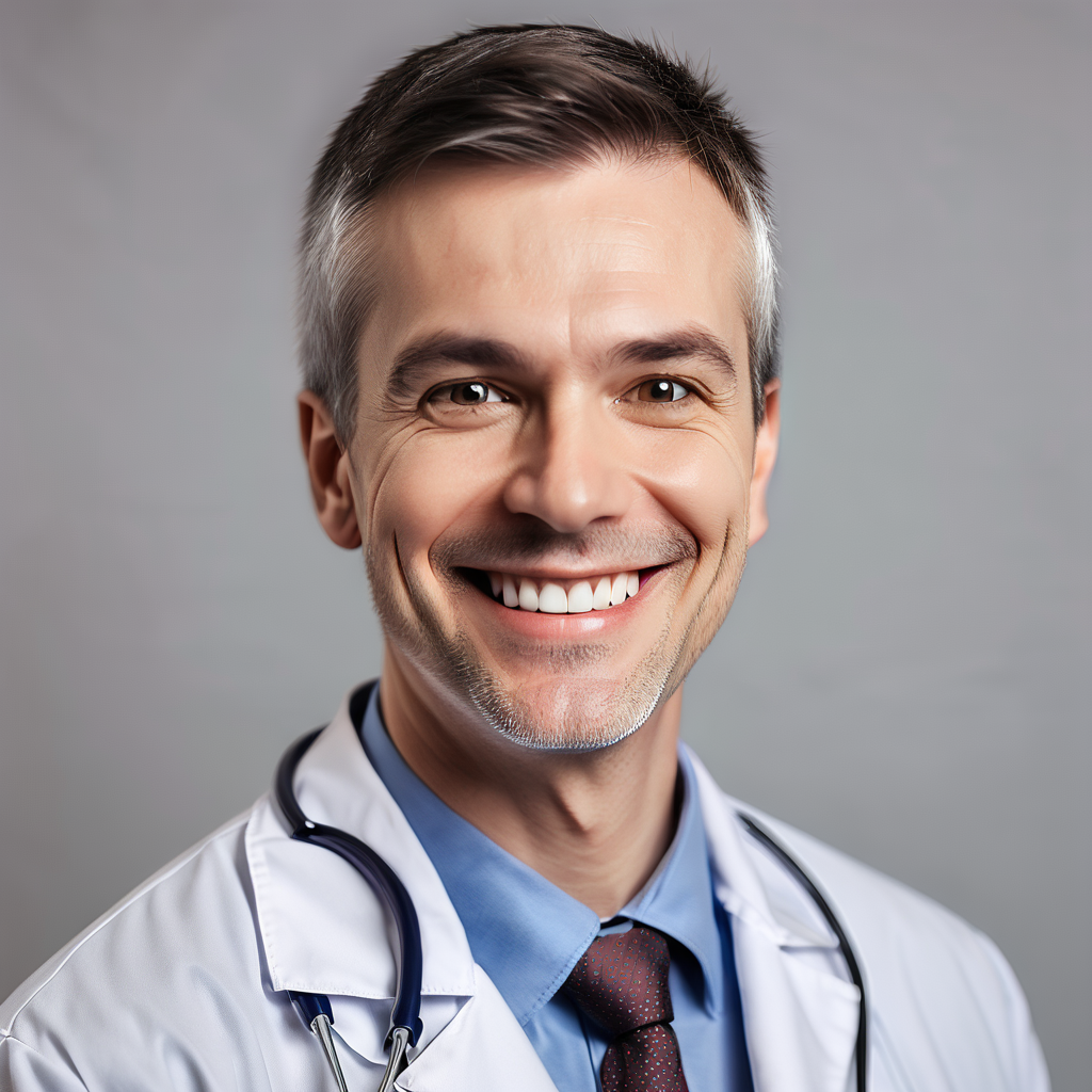photo of a male doctor, smiling, headshot.5.3142553916